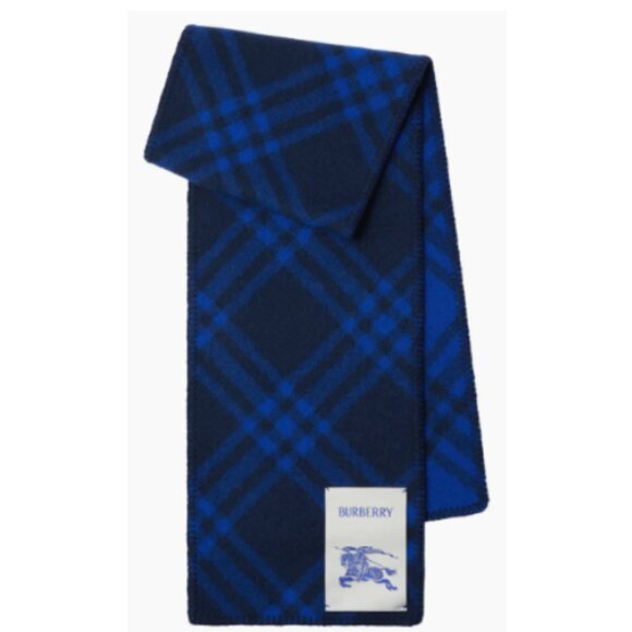 BURBERRY- Equestrian Knight Design Patch Check Wool Scarf - Picture 1 of 10